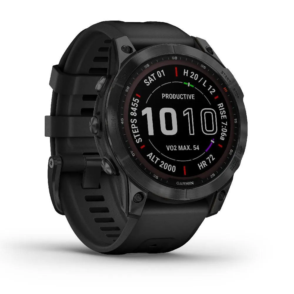 Montres de sport GARMIN | Garmin fenix 7 Sapphire Solar Titane Black DLC avec Bracelet silicone Noir | 010-02540-35