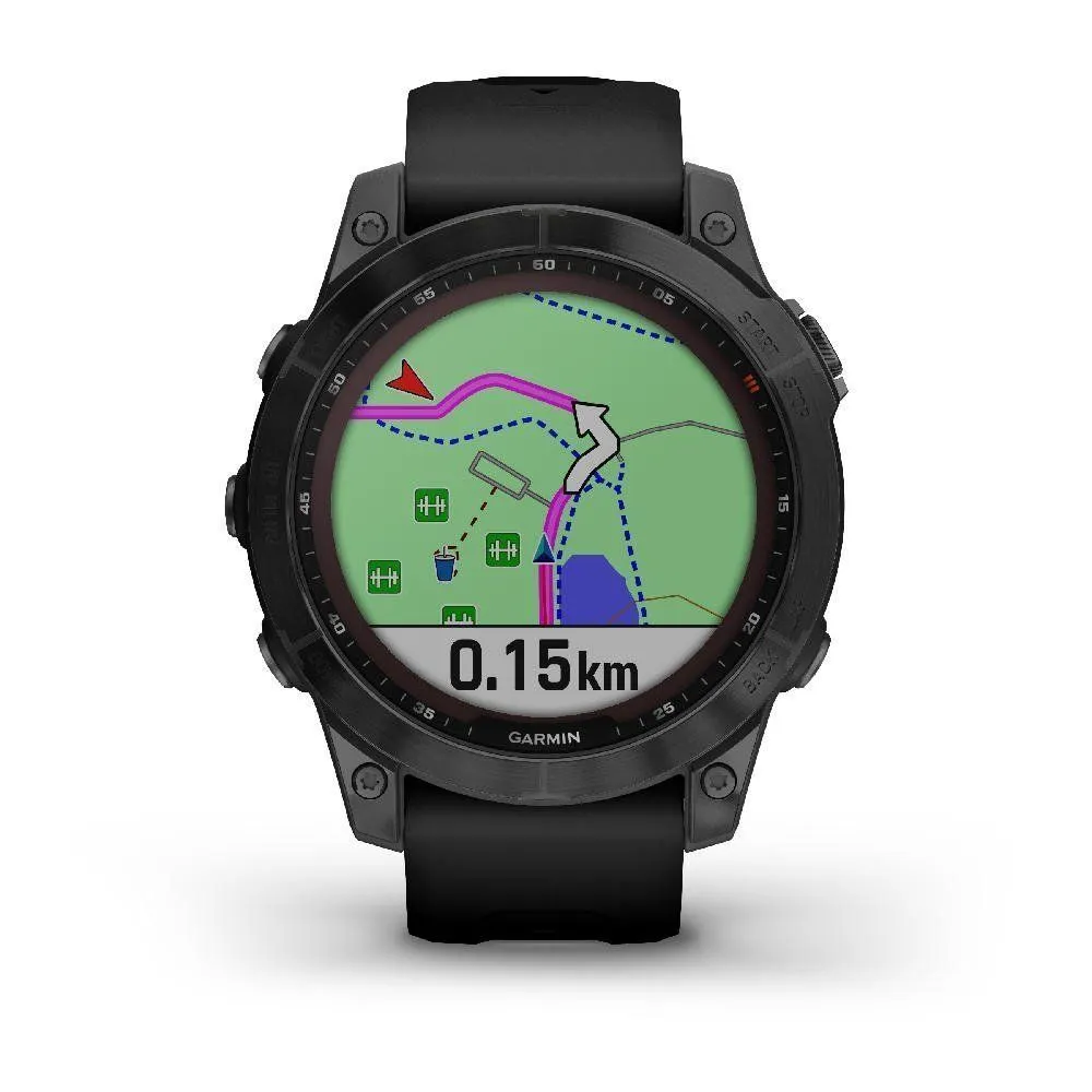 Montres de sport GARMIN | Garmin fenix 7 Sapphire Solar Titane Black DLC avec Bracelet silicone Noir | 010-02540-35