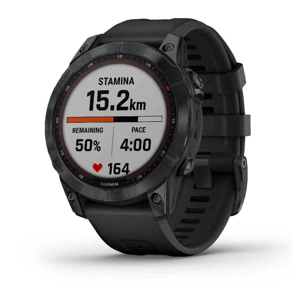 Montres de sport GARMIN | Garmin fenix 7 Sapphire Solar Titane Black DLC avec Bracelet silicone Noir | 010-02540-35