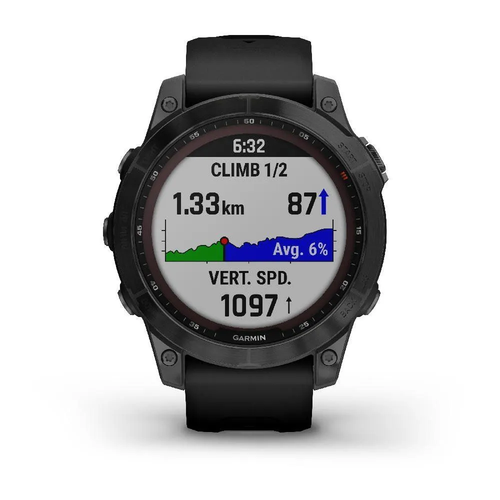 Montres de sport GARMIN | Garmin fenix 7 Sapphire Solar Titane Black DLC avec Bracelet silicone Noir | 010-02540-35