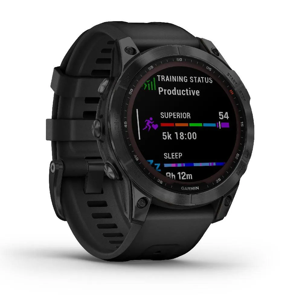 Montres de sport GARMIN | Garmin fenix 7 Sapphire Solar Titane Black DLC avec Bracelet silicone Noir | 010-02540-35