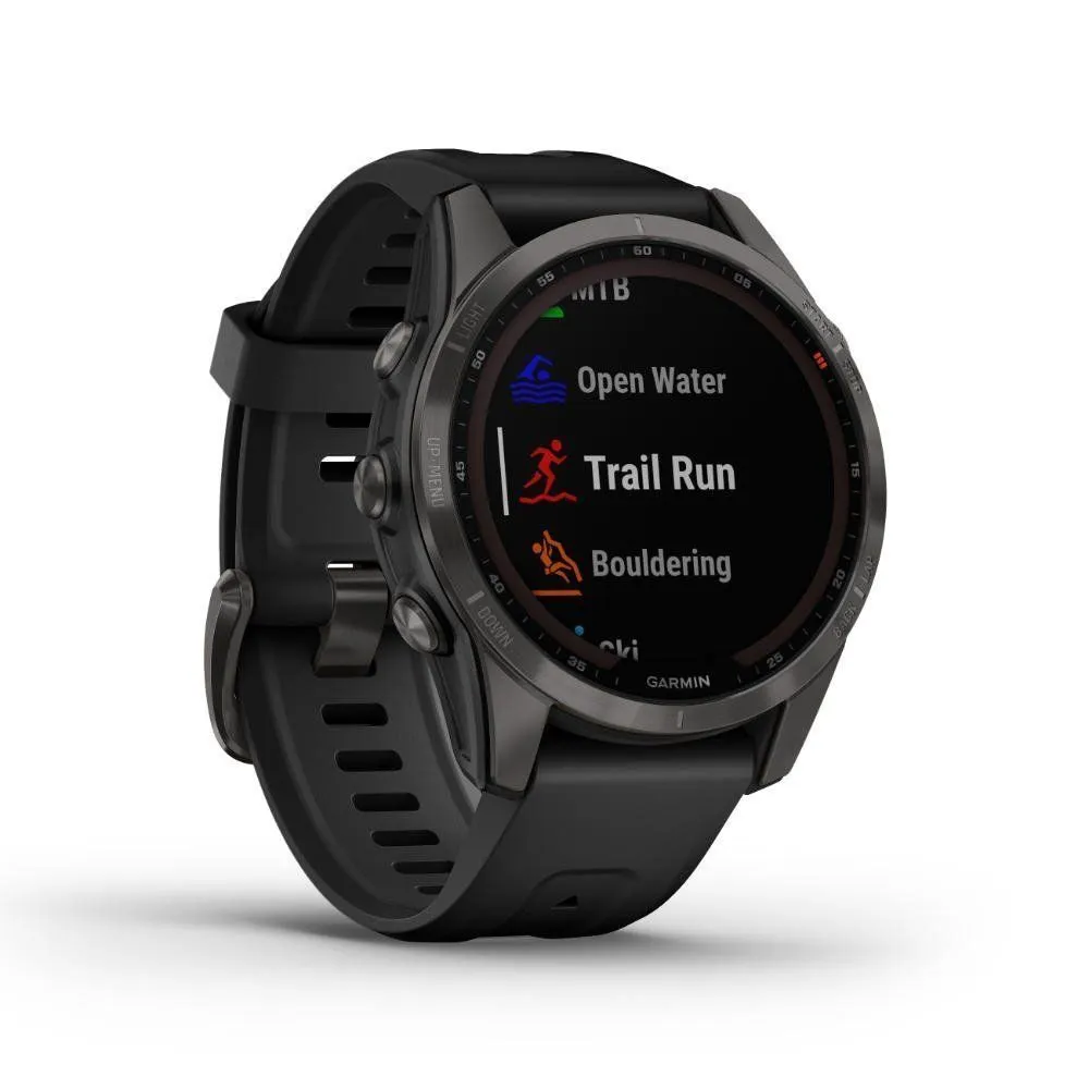 Montres de sport GARMIN | Garmin fenix 7S Sapphire Solar Titane Carbon Gray DLC avec Bracelet silicone Noir | 010-02539-25