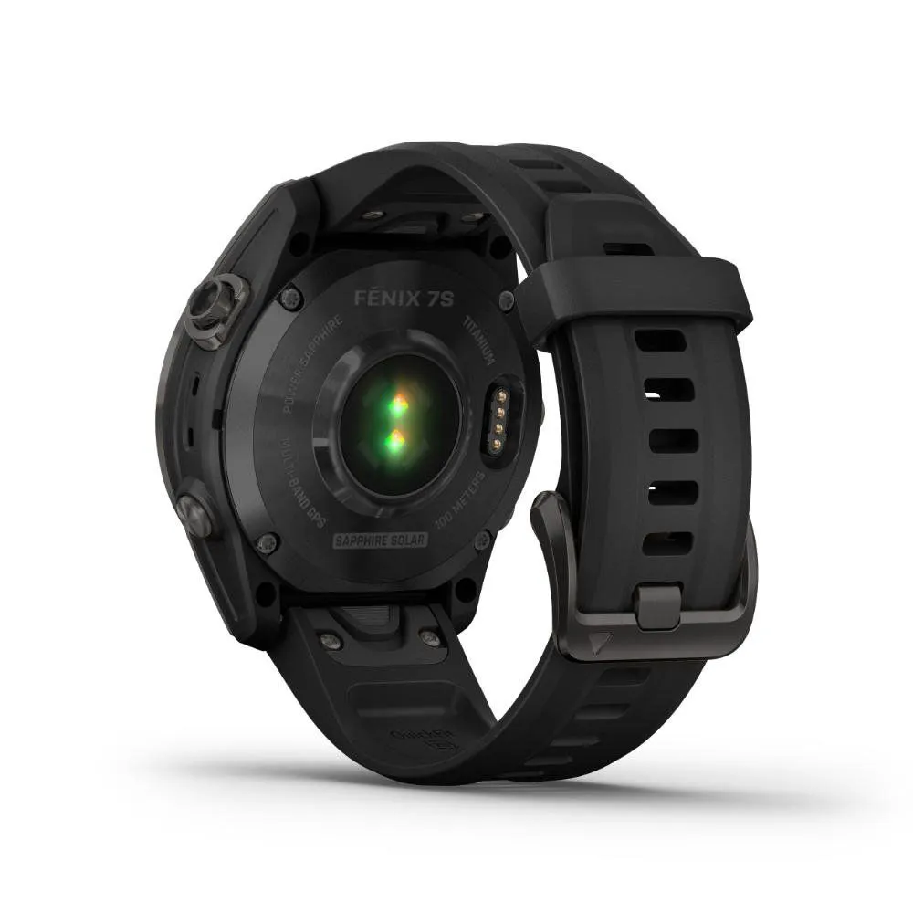 Montres de sport GARMIN | Garmin fenix 7S Sapphire Solar Titane Carbon Gray DLC avec Bracelet silicone Noir | 010-02539-25