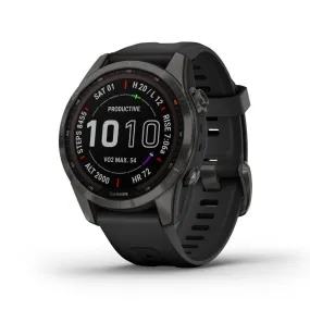 Montres de sport GARMIN | Garmin fenix 7S Sapphire Solar Titane Carbon Gray DLC avec Bracelet silicone Noir | 010-02539-25