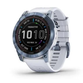 Montres de sport GARMIN | Garmin fenix 7X Sapphire Solar Titane Cobalt Blue avec Bracelet silicone Blanc | 010-02541-15