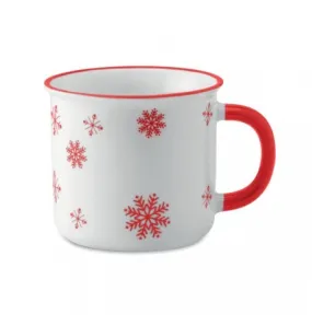 Mug Vintage à motifs Flocon de Neige en Céramique Bleu Rouge et Kaki