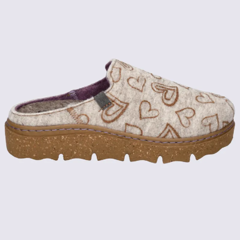 Mules Westland by Josef Seibel, mules chaudes à motif cœurs en feutre de laine beige| Igert Chaussures & Maroquinerie
