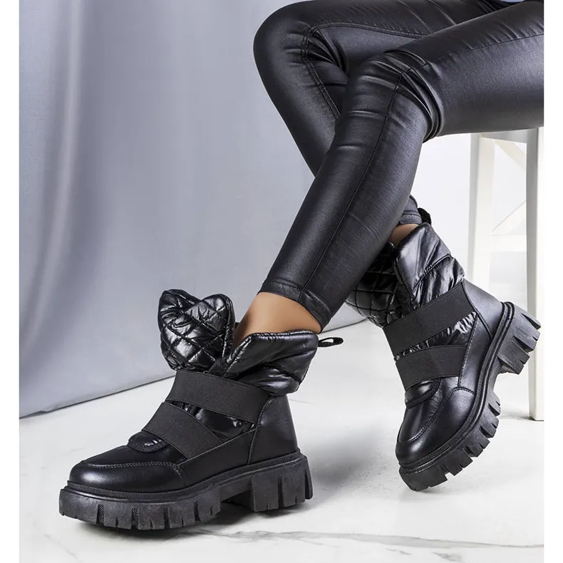 PA1 Bottes de neige à enfiler isolées noires de Francisco le noir