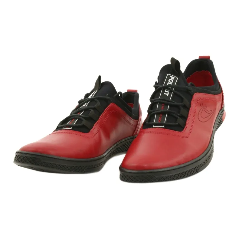 Polbut Chaussures casual en cuir pour hommes rouges K24 avec dessous noir