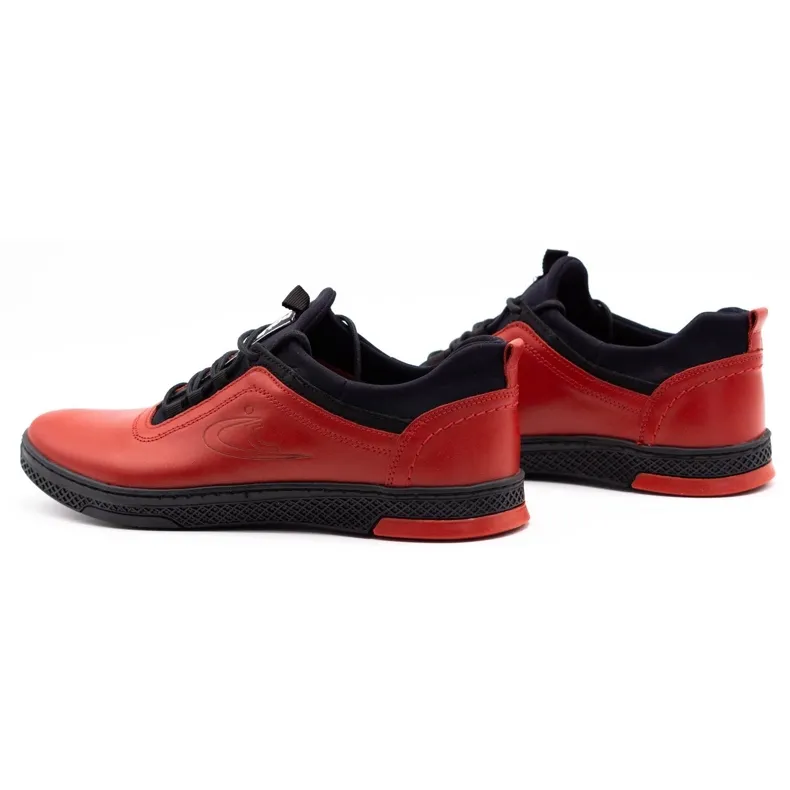 Polbut Chaussures casual en cuir pour hommes rouges K24 avec dessous noir