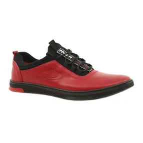 Polbut Chaussures casual en cuir pour hommes rouges K24 avec dessous noir