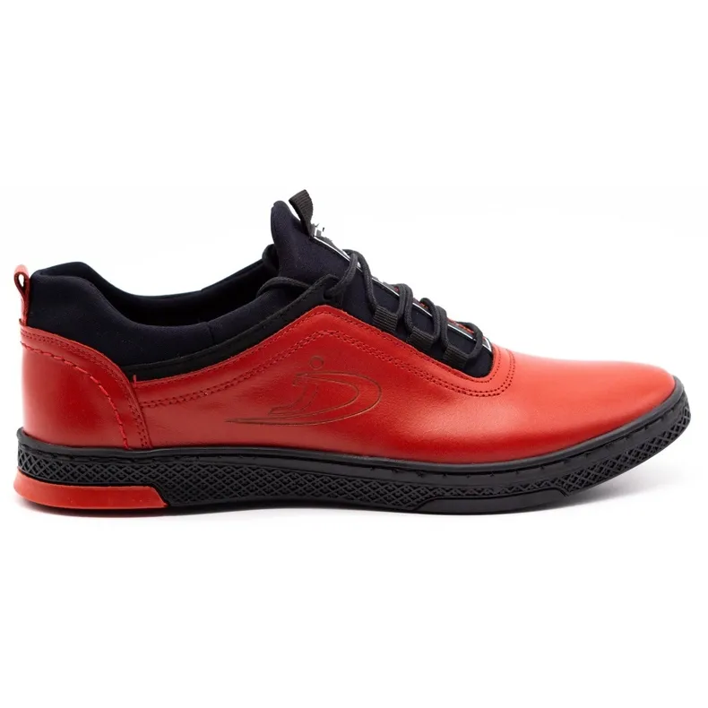 Polbut Chaussures casual en cuir pour hommes rouges K24 avec dessous noir