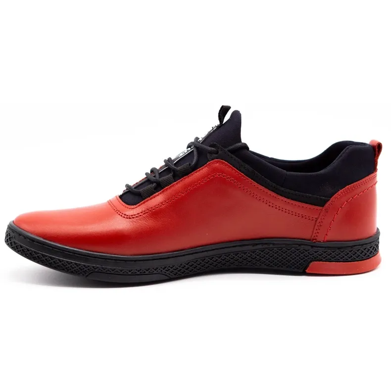 Polbut Chaussures casual en cuir pour hommes rouges K24 avec dessous noir