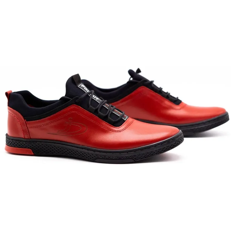 Polbut Chaussures casual en cuir pour hommes rouges K24 avec dessous noir