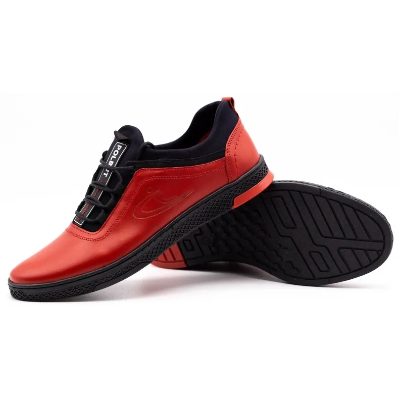 Polbut Chaussures casual en cuir pour hommes rouges K24 avec dessous noir