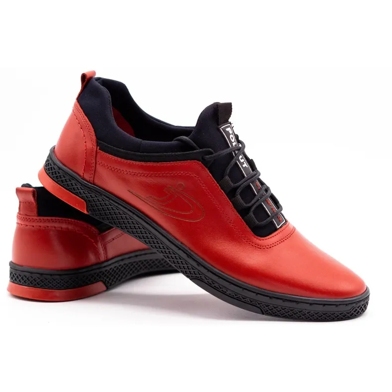 Polbut Chaussures casual en cuir pour hommes rouges K24 avec dessous noir