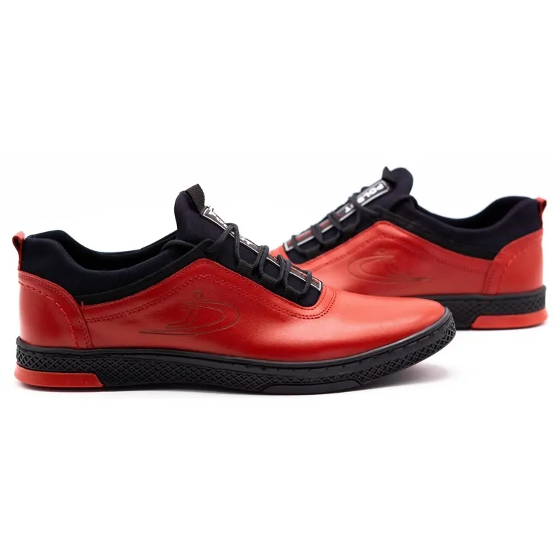 Polbut Chaussures casual en cuir pour hommes rouges K24 avec dessous noir