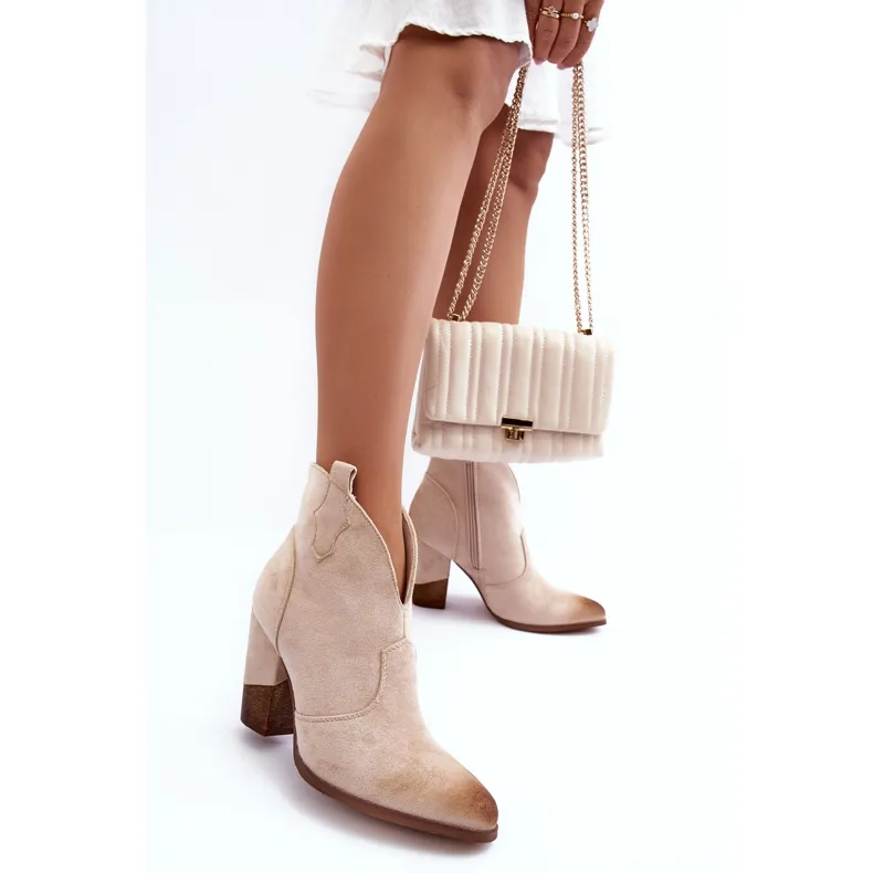 PS1 Bottes de cowboy en daim sur talon haut Tanneur beige clair