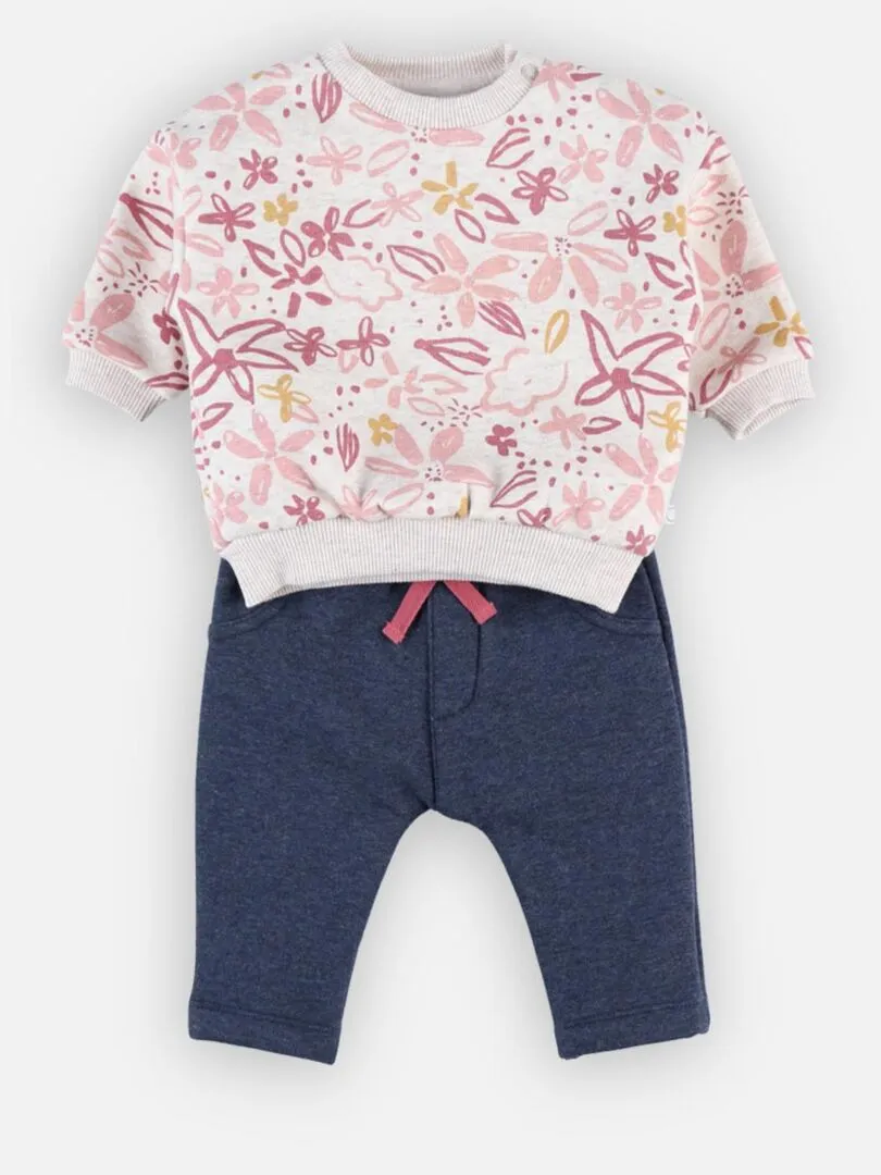 Set sweat fleuri + jogging, rose/bleu - Noukie's - Bleu