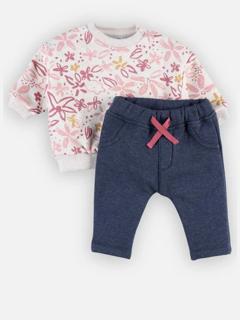 Set sweat fleuri + jogging, rose/bleu - Noukie's - Bleu