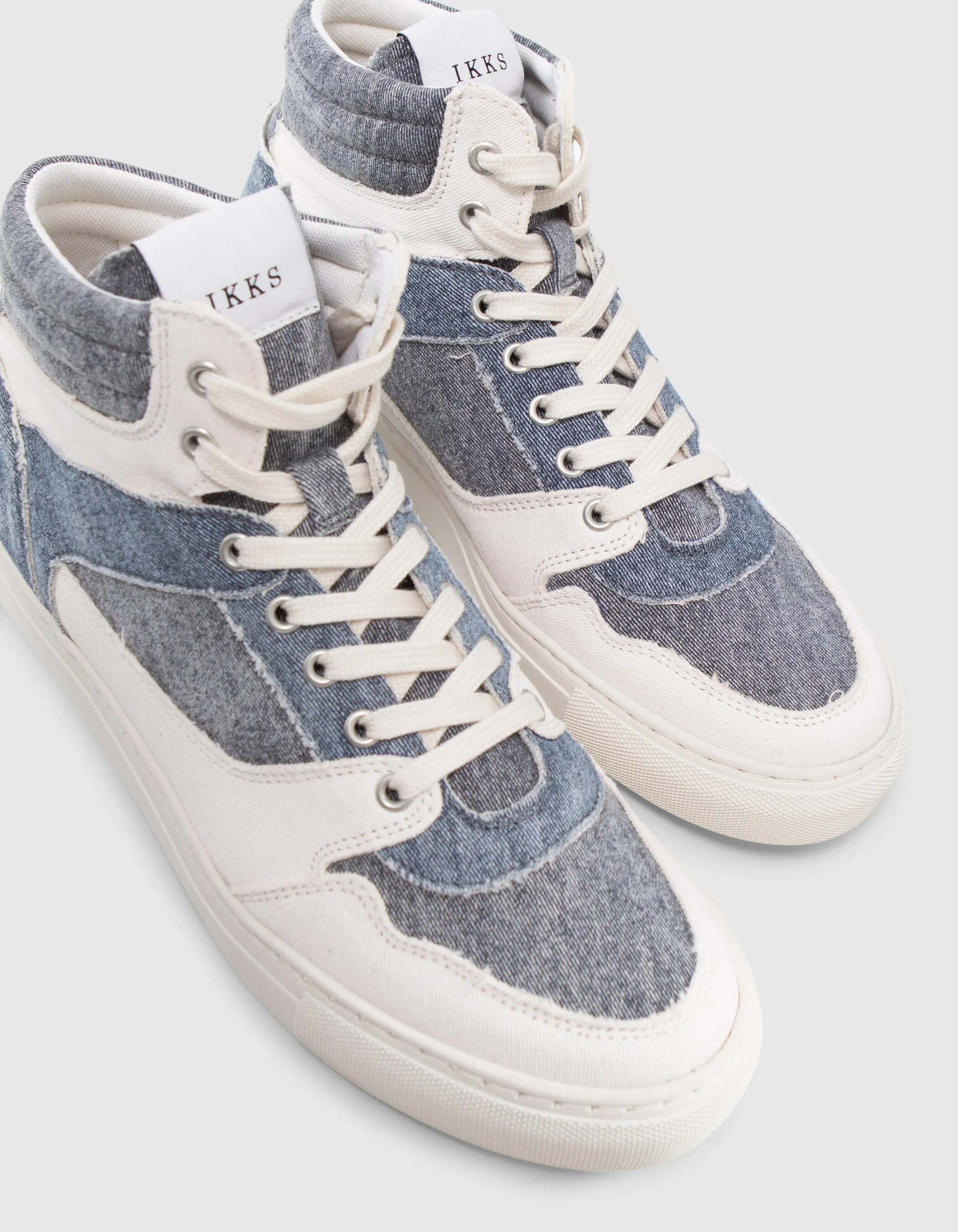 Sneakers montantes bleu effet denim en toile Femme