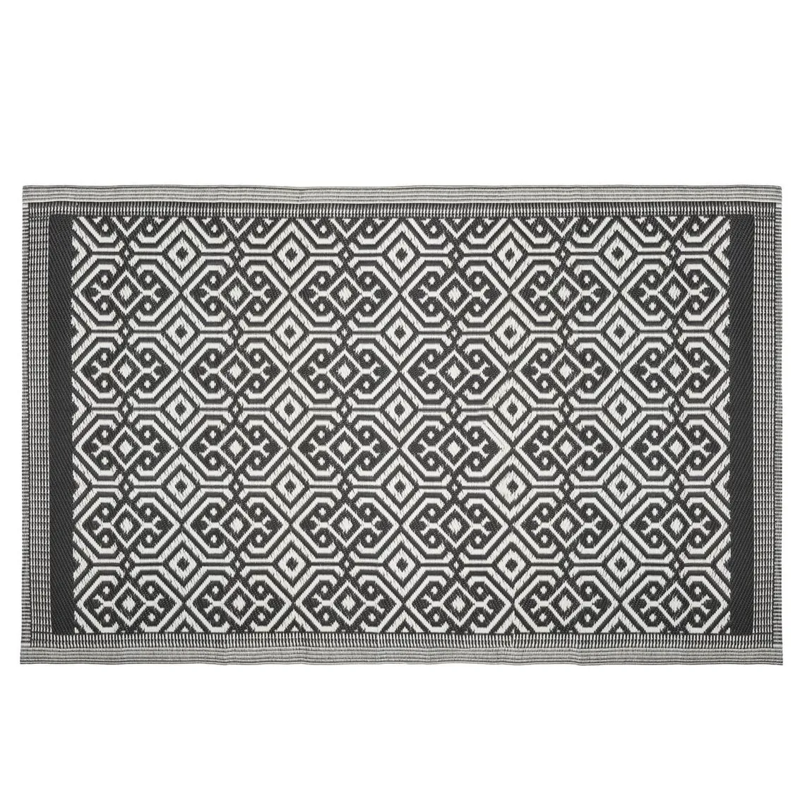 Tapis d'intérieur ou extérieur en plastique 120 x 180 mandala noir | 3 Suisses