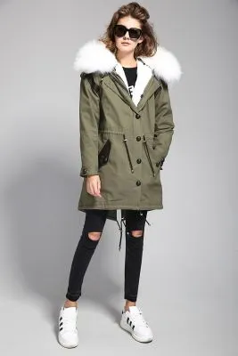 Veste hiver pour femme avec capuche à fourrure épaisse