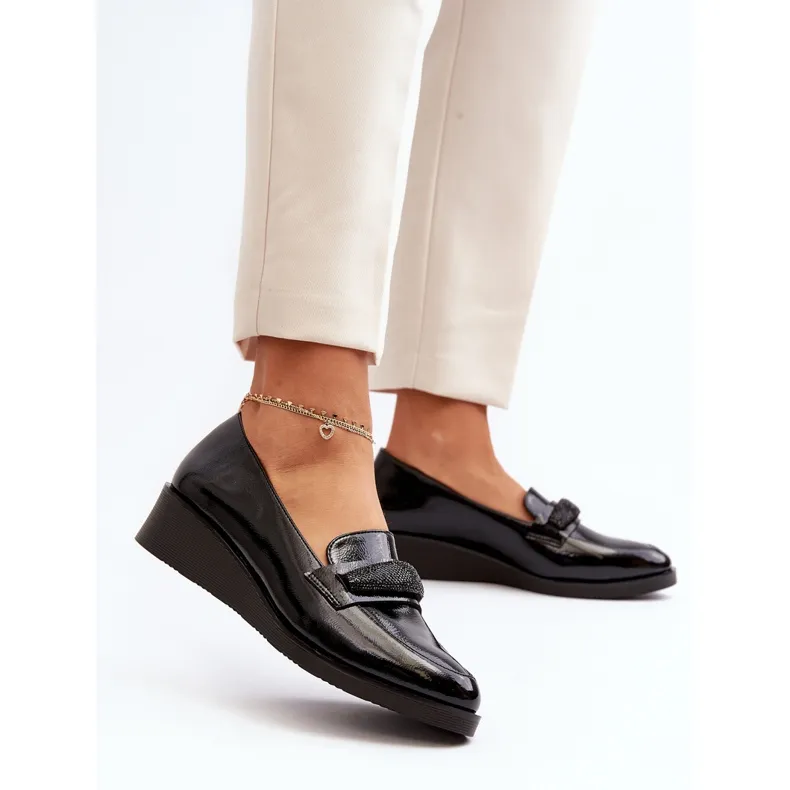 Vinceza Chaussures en cuir verni pour femmes Mocassins Noir Polike le noir