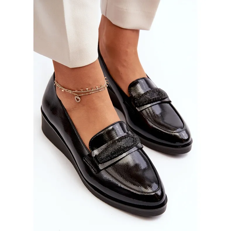 Vinceza Chaussures en cuir verni pour femmes Mocassins Noir Polike le noir