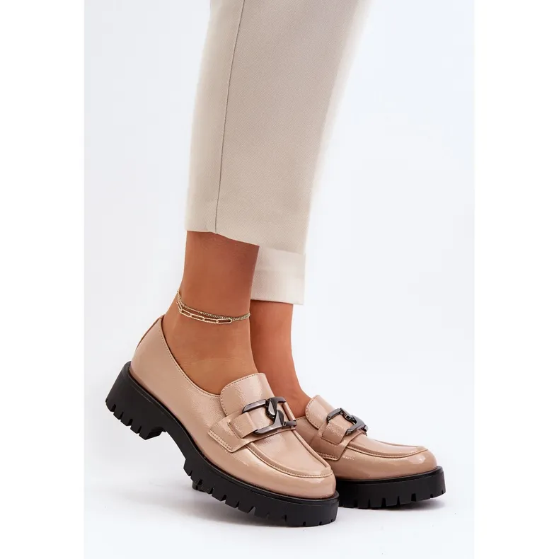 Vinceza Mocassins femme cuir verni Beige Santtes