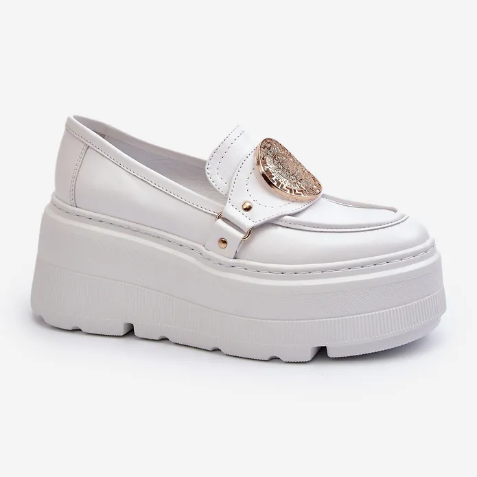 Zazoo 3458 Mocassins en cuir pour femme avec décoration, blanc blanche