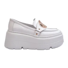 Zazoo 3458 Mocassins en cuir pour femme avec décoration, blanc blanche