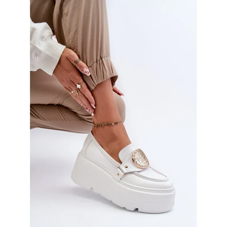 Zazoo 3458 Mocassins en cuir pour femme avec décoration, blanc blanche